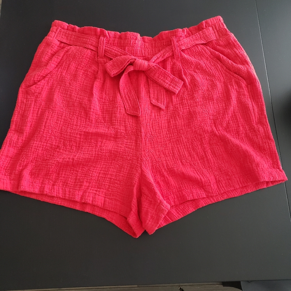 Knox Rose Pull On Elastic Waist Shorts Women's Size XXl Red 100% Cotton gauze